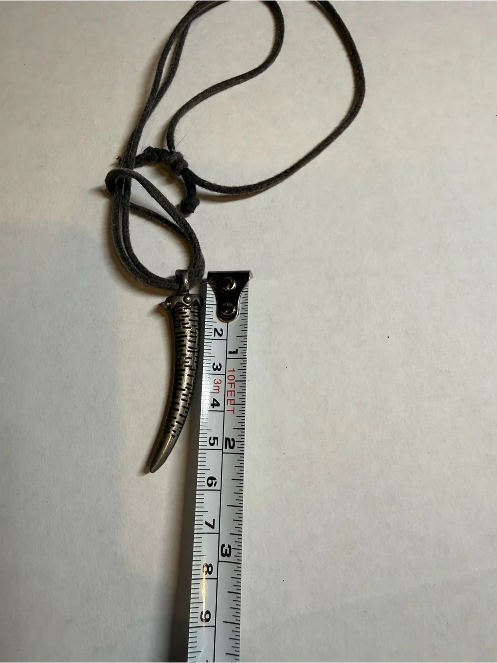 Silver Tone Fang Tusk Pendant Necklace Adjustable Cord Tribal Boho Gothic